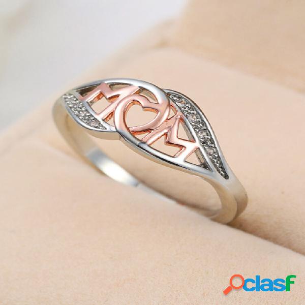 Breve liga cobre amor mamãe forma de letra anéis de