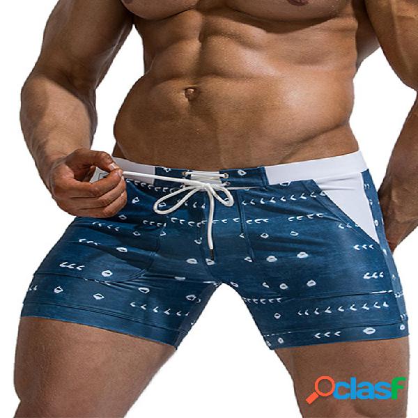 Calções de banho masculinos com cordão skinny Nylon