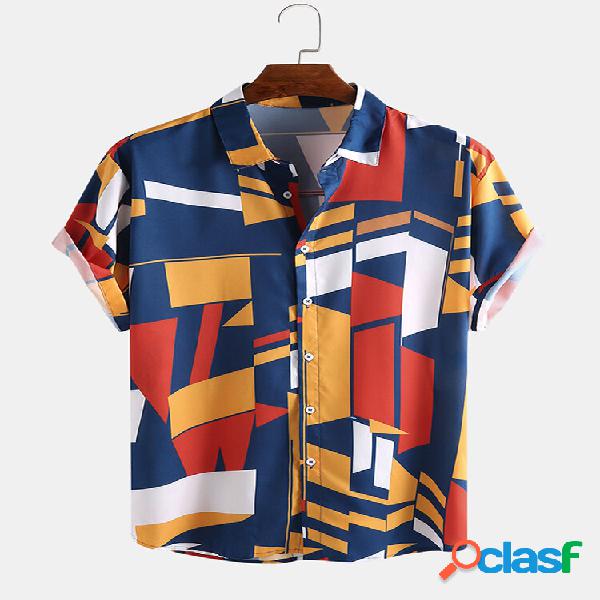 Camisas engraçadas masculinas impressas em cores com gola