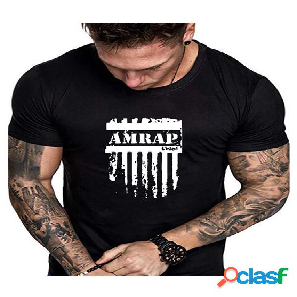 Camiseta masculina casual de algodão gráfico com letras