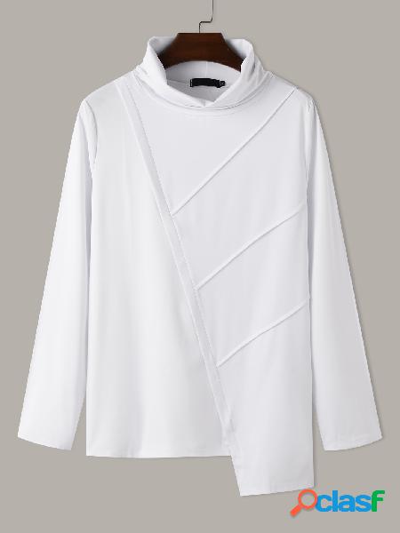 Camiseta masculina casual de gola alta lisa assimétrica