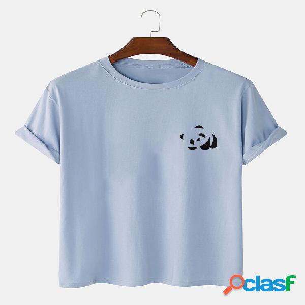 Camisetas masculinas 100% algodão Panda com estampa casual