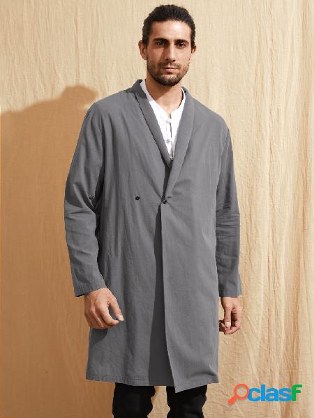 Casaco liso masculino casual retrô de comprimento médio