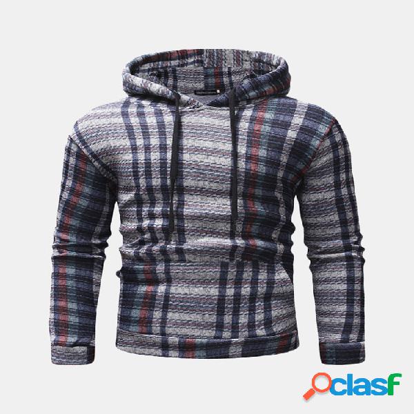 Casual Pullover Stripe Moletom Grande Bolso Com Cordão