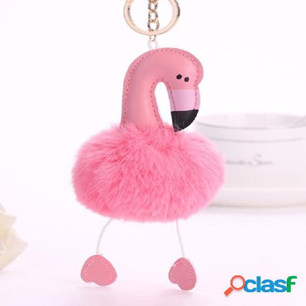 Chaveiro Flamingo fofo Rosa Chaveiro Faux Coelho Bola de