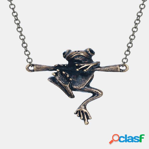 Colar Vintage Frog Pingente Colar Animal Oco Temperamento