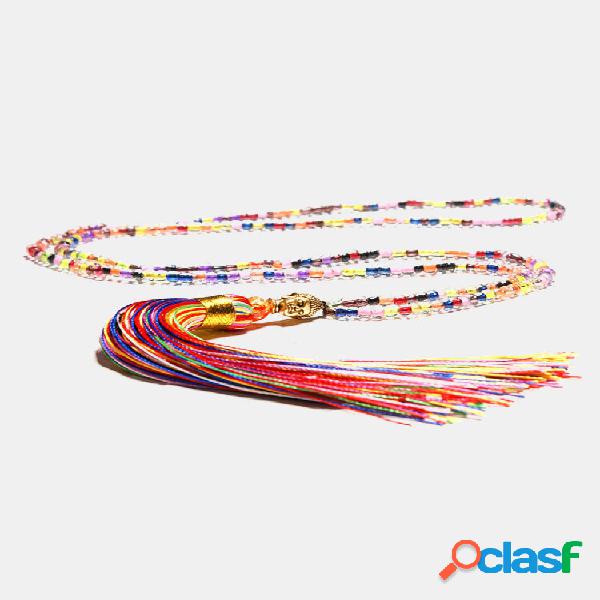 Colar de contas coloridas tecidas à mão Colar de borla com