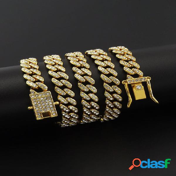 Colar de corrente cubana cravejado de diamantes Alloy Ins