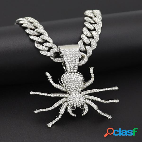 Colar de insetos masculino hiphop em liga de diamante em