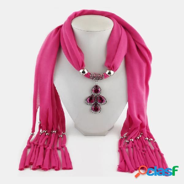 Colar de lenço feminino vintage cor sólida Folha Pingente