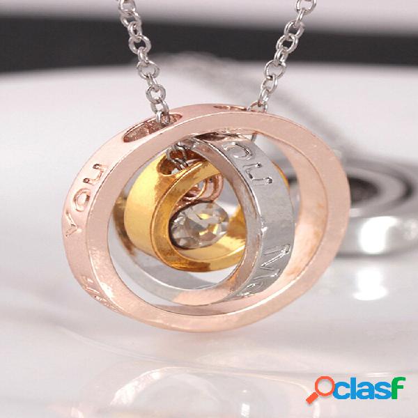Colar vintage Alloy Letter Circle Strass Pingente Transfer