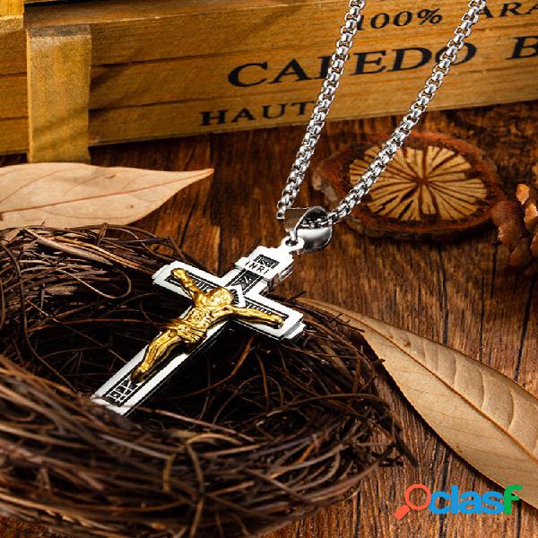 Colar vintage Classic de aço inoxidável Jesus Cross