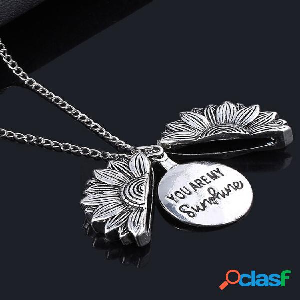 Colar vintage especial de girassol com letras duplas You Are