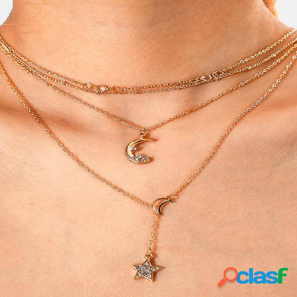 Colares de Personalidade Moda Feminina Colar Pentagrama Lua