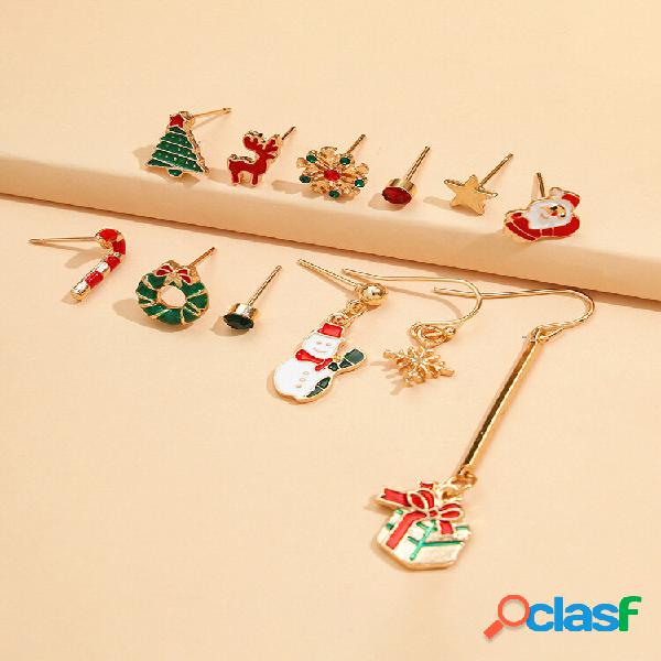 Conjunto de 12 unidades Natal Brincos Árvore de Natal Floco