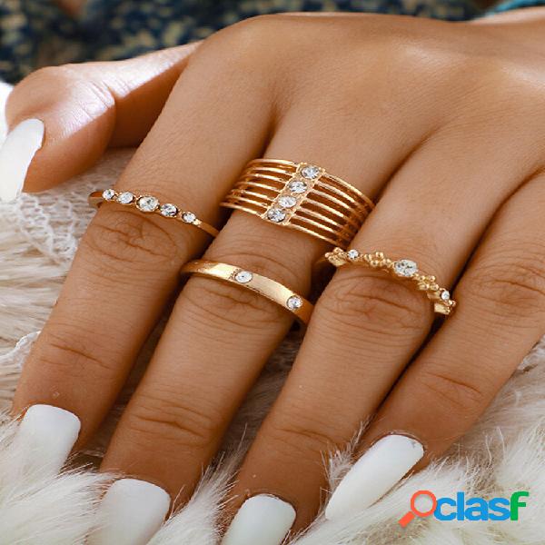 Conjunto de 4 unidades / conjunto de anel de ouro criativo