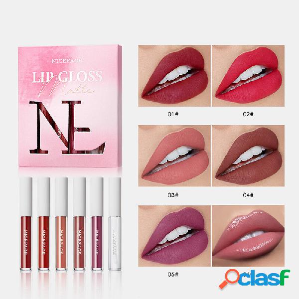 Conjunto de 6 cores fosco Batom brilho labial antiaderente