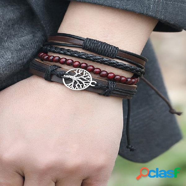 Conjunto de pulseiras multicamadas em liga de couro PU 4 PCS