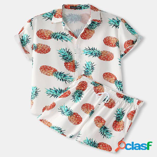 Conjunto de roupas masculinas Pineapple Padrão estampado