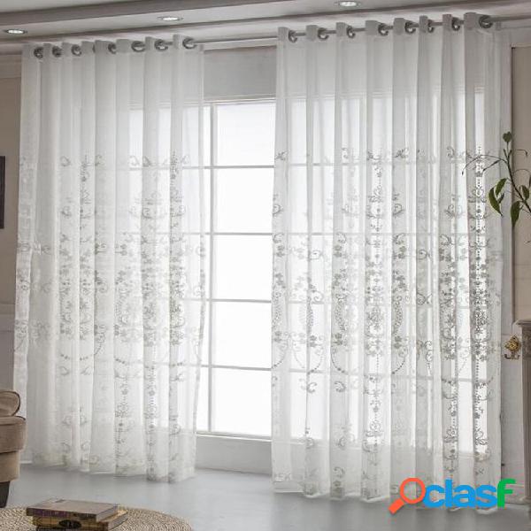 Cortinas de janela com bordado de gaze branca em estilo