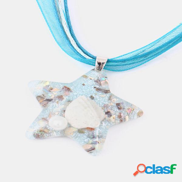 Cute Star Pingente Clavicle Colar Criativo Shell Pérola