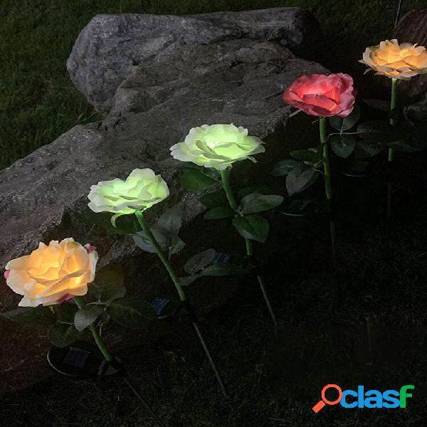 Energia solar LED Rosa flor lâmpada economizadora de