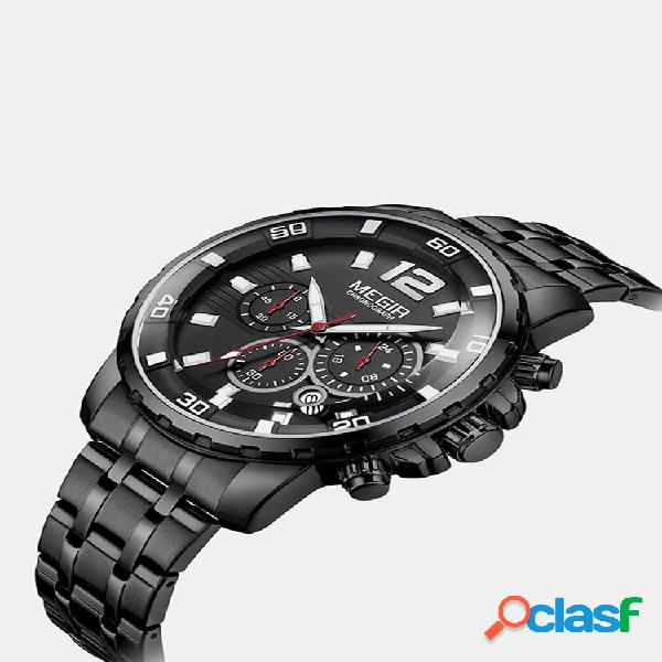 Estilo Esportivo Empresarial Masculino Watch Aço