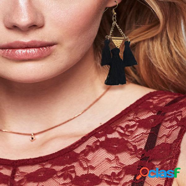 Fashion Metal Geometric Brincos Triangular Long Tassel