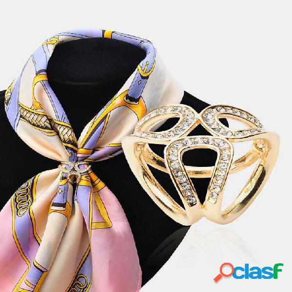 Fivela de lenço de strass oco ouro prata elegante Encanto