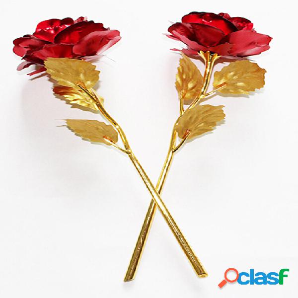 Flor rosa dourada 24K folha de ouro romântico presente do