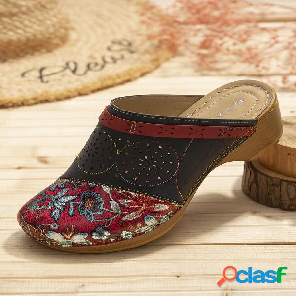 Flores SOCOFY impressas oco Slip em madeira Mules Tamancos