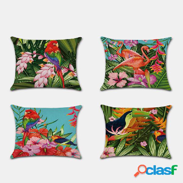 Fronha Flor Tropical Flamingo Parrot Folha Impressão