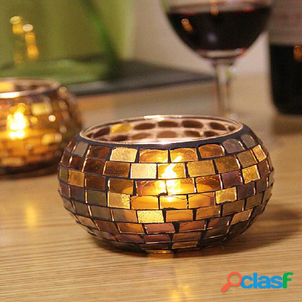 Handcrafted Candle Holder Mosaic Glass Colors Strip