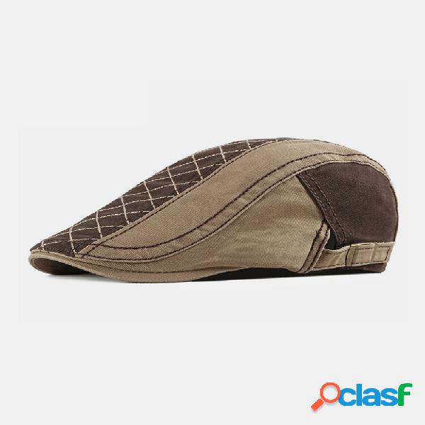 Homem Algodão Cor Bloco Argyle Padrão Boina Casual Retro