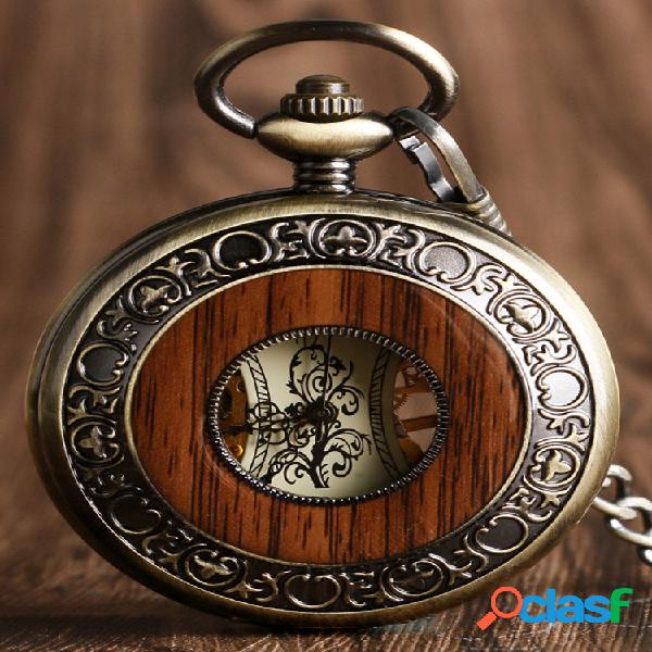 Homens de bolso de madeira vintage Watch Steampunk Hand