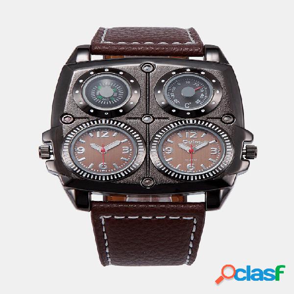 Homens vintage Watch Grande mostrador duplo fuso horário