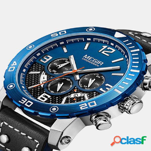 Lazer Estilo Esportivo Masculino Watch Couro Banda Mostrador