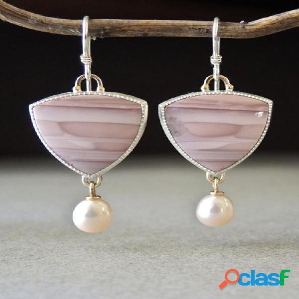 Liga de pedra vintage Rosa Opal Triangle Pingente Pearl