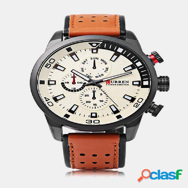 Luxo Couro Watch Banda Moda Casual Homens Quartzoo Pulso