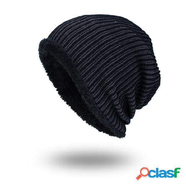 Maré Knit Wool Chapéu Gorro de tira vertical de cor quente