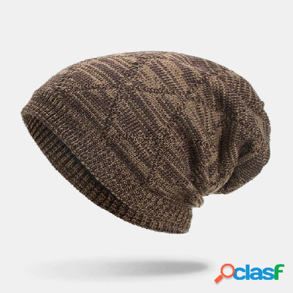 Masculino Inverno Plus Veludo listrado Padrão Gorro quente