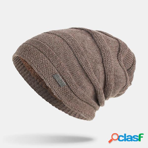 Masculino Inverno Plus Veludo listrado Padrão Gorro quente