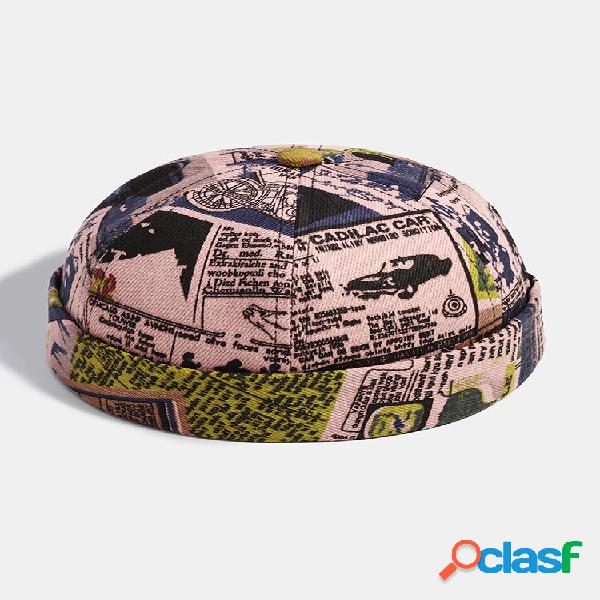 Men & Women Patchwork Cartoon Padrão Brimless Landlord Cap