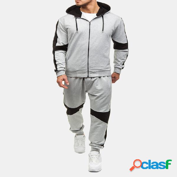 Mens Casual Sport Patchwork Hit Color Running Hooded Fashion