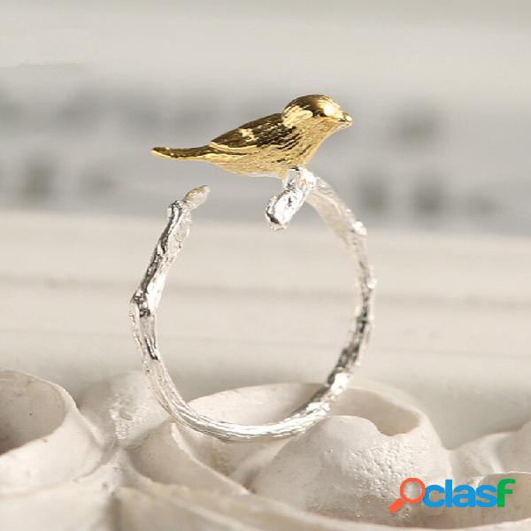 Moda 925 anéis de prata esterlina bonito ouro pássaro