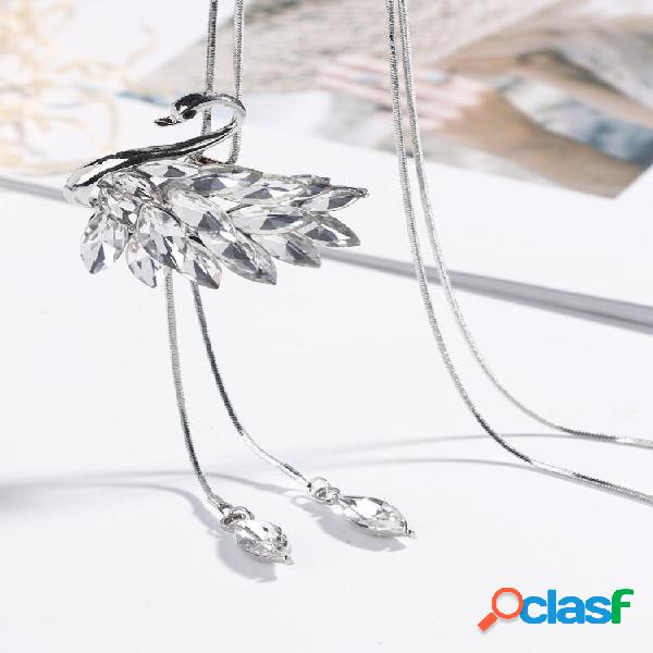 Moda Swan Colares Longos de Cristal Prata Ouro Tessels
