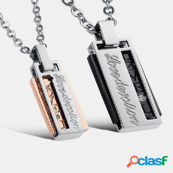 Moderno titânio aço amor Caixa casal strass colar presente