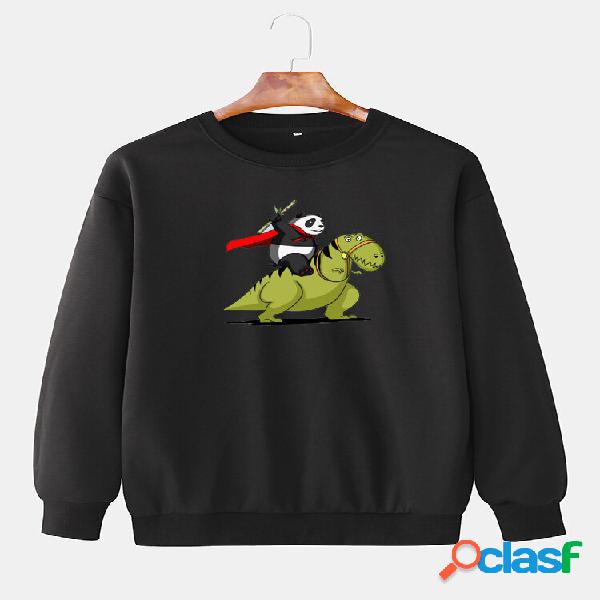 Moletons masculinos Panda com estampa de dinossauro com gola