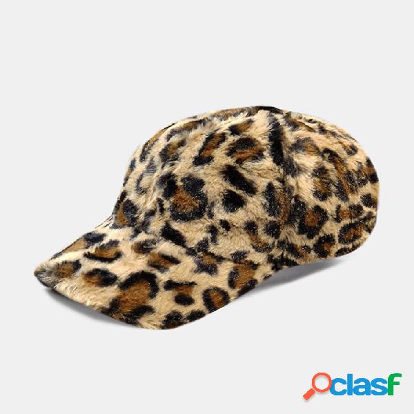 Mulher Plush Plus Thicken Leopard Padrão Warm Soft Beisebol