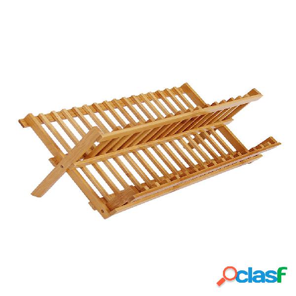 Prato de Bambu dobrável Placa de Secagem Rack Escorredor De